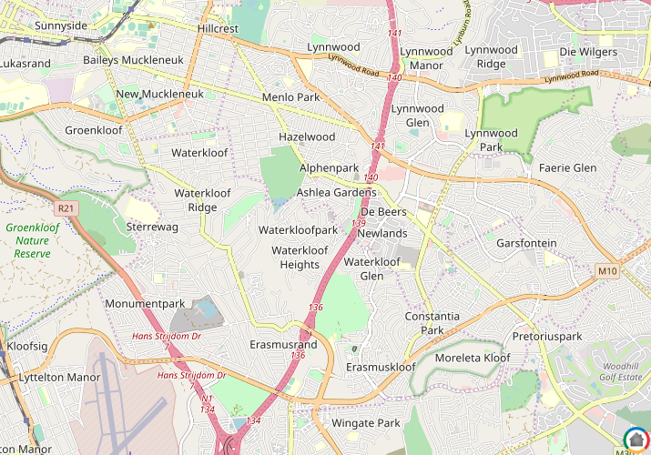 Map location of Waterkloof Park